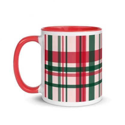 Holiday Plaid Coffee Mug cup with Color Inside - Black or Red - Image 6