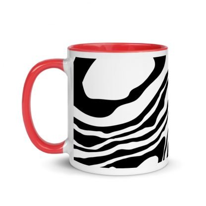Black and White Paint Pour Design Coffee Mug Cup with Color Inside - Various Color Options - Image 6