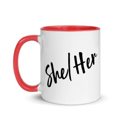 She/Her Pronouns Coffee Mug Cup with Color Accents - Various Color Options - Image 7