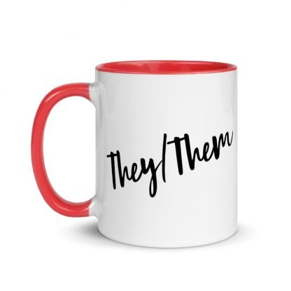 They/Them Pronouns Coffee Mug Cup with Color Accents - Various Color Options - Image 7