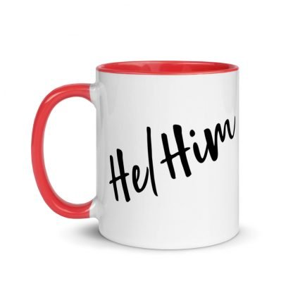 He/Him Pronouns Coffee Mug Cup with Color Accents - Various Color Options - Image 6