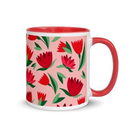 Spring Tulip Flower Coffee Mug with Color Inside - Available in Pink or Red - Image 2