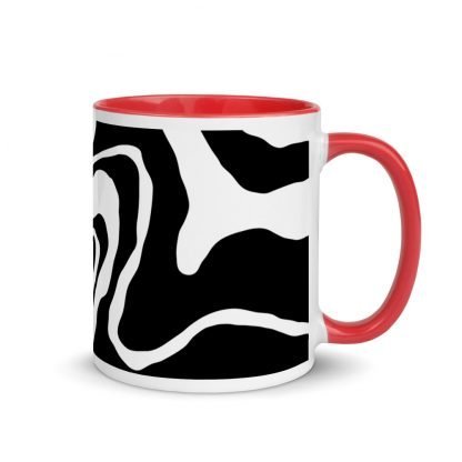 Black and White Paint Pour Design Coffee Mug Cup with Color Inside - Various Color Options - Image 4