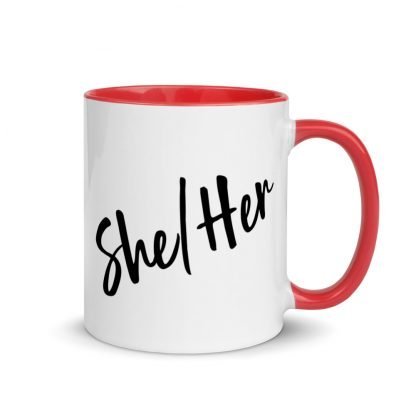 She/Her Pronouns Coffee Mug Cup with Color Accents - Various Color Options - Image 5
