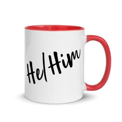 He/Him Pronouns Coffee Mug Cup with Color Accents - Various Color Options - Image 4