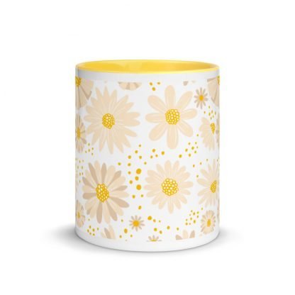 Flower Power Daisy Coffee Mug Cup with Yellow Color Inside - Image 2