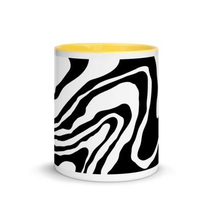 Black and White Paint Pour Design Coffee Mug Cup with Color Inside - Various Color Options - Image 17