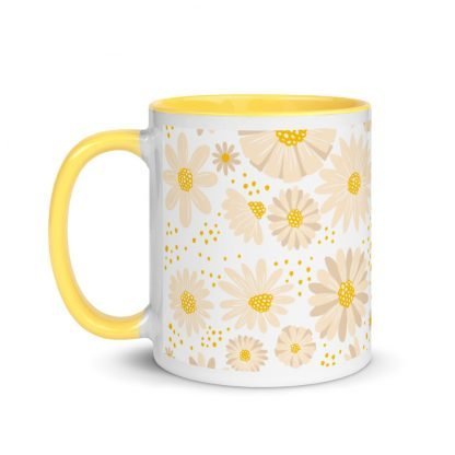 Flower Power Daisy Coffee Mug Cup with Yellow Color Inside - Image 3