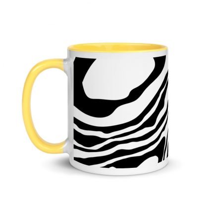 Black and White Paint Pour Design Coffee Mug Cup with Color Inside - Various Color Options - Image 18
