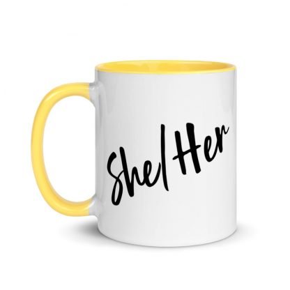 She/Her Pronouns Coffee Mug Cup with Color Accents - Various Color Options - Image 18