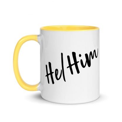 He/Him Pronouns Coffee Mug Cup with Color Accents - Various Color Options - Image 18