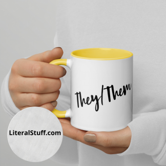 They/Them Pronouns Coffee Mug Cup with Color Accents - Various Color Options