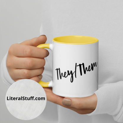 They/Them Pronouns Coffee Mug Cup with Color Accents - Various Color Options