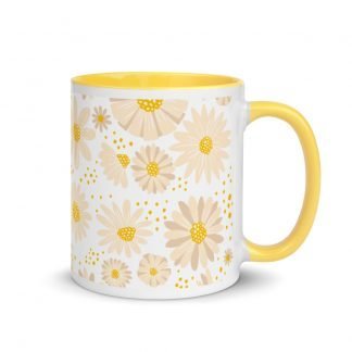Flower Power Daisy Coffee Mug Cup with Yellow Color Inside
