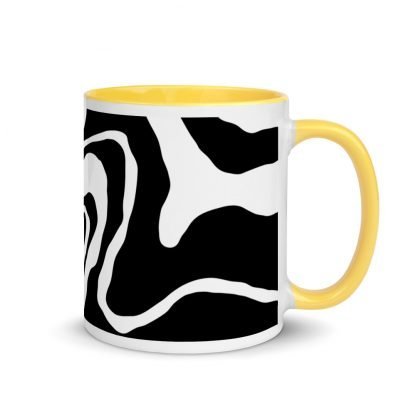 Black and White Paint Pour Design Coffee Mug Cup with Color Inside - Various Color Options - Image 16