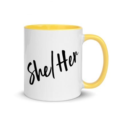 She/Her Pronouns Coffee Mug Cup with Color Accents - Various Color Options - Image 16