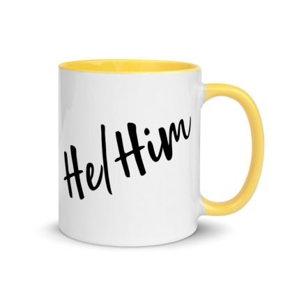 He/Him Pronouns Coffee Mug Cup with Color Accents - Various Color Options - Image 16