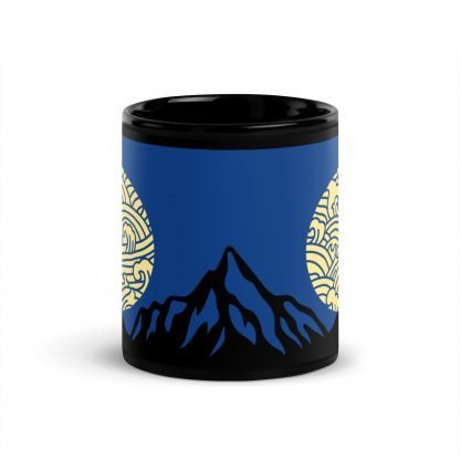 Wolf Howling at Full Moon Black Glossy Mug Cup 11oz - Image 3