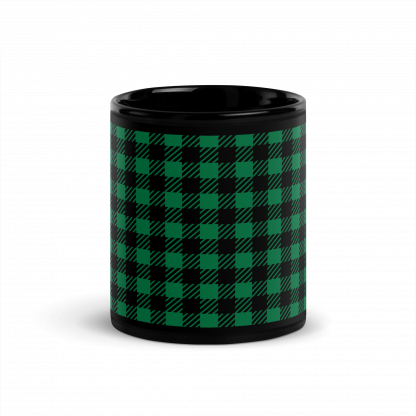 Black and Green Flannel Plaid Checks Glossy Mug Cup 110z or 15oz - Image 5
