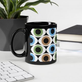 110z or 15oz MCM Mid Century Inspired Design Black Glossy Mug Cup
