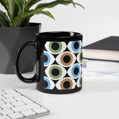 110z or 15oz MCM Mid Century Inspired Design Black Glossy Mug Cup