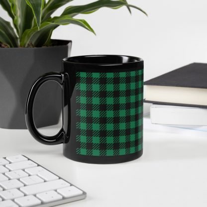 Black and Green Flannel Plaid Checks Glossy Mug Cup 110z or 15oz - Image 3