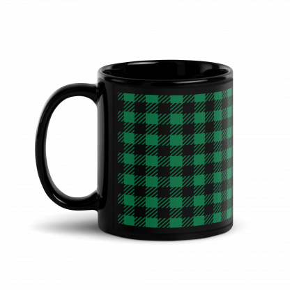 Black and Green Flannel Plaid Checks Glossy Mug Cup 110z or 15oz