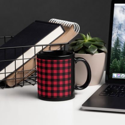 Red and Black Plaid Flannel Black Glossy Mug Cup 11oz or 15oz - Image 3