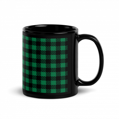 Black and Green Flannel Plaid Checks Glossy Mug Cup 110z or 15oz - Image 4