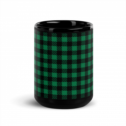 Black and Green Flannel Plaid Checks Glossy Mug Cup 110z or 15oz - Image 7