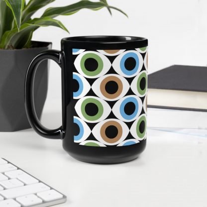 110z or 15oz MCM Mid Century Inspired Design Black Glossy Mug Cup - Image 2