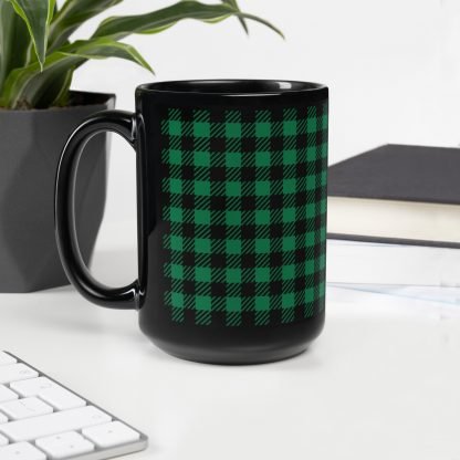 Black and Green Flannel Plaid Checks Glossy Mug Cup 110z or 15oz - Image 2