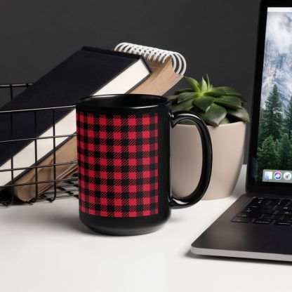 Red and Black Plaid Flannel Black Glossy Mug Cup 11oz or 15oz - Image 2