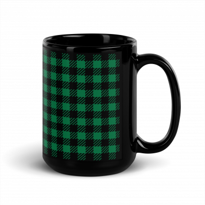 Black and Green Flannel Plaid Checks Glossy Mug Cup 110z or 15oz - Image 8