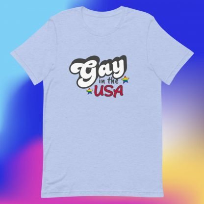 Gay in the USA with PRIDE Flag Stars Tee- Color Options - Image 2
