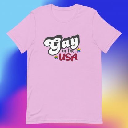 Gay in the USA with PRIDE Flag Stars Tee- Color Options - Image 6