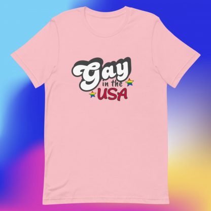 Gay in the USA with PRIDE Flag Stars Tee- Color Options - Image 3