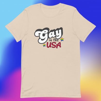 Gay in the USA with PRIDE Flag Stars Tee- Color Options - Image 4
