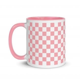 Pink Checkerboard Mug  Cup with Color Accents