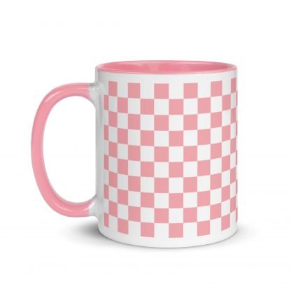 Pink Checkerboard Mug Cup with Color Accents