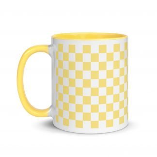 Yellow Sunshine Checkerboard Mug Cup with Color Accents