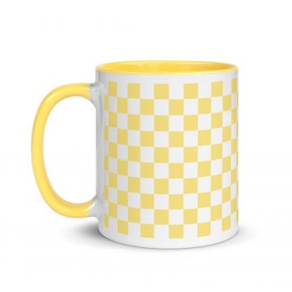 Yellow Sunshine Checkerboard Mug Cup with Color Accents