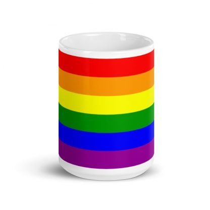 PRIDE Rainbow Flag Coffee White Glossy Cup Mug 15oz - Image 3