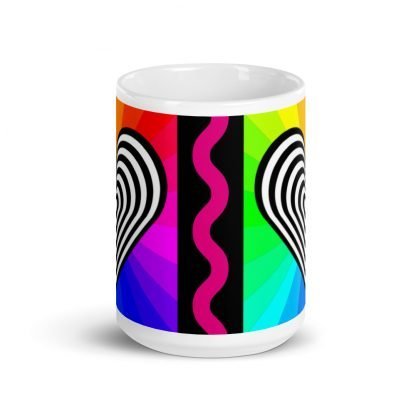90s Vibe Black and White Heart Rainbow White Glossy Cup Mug 15oz - Image 3