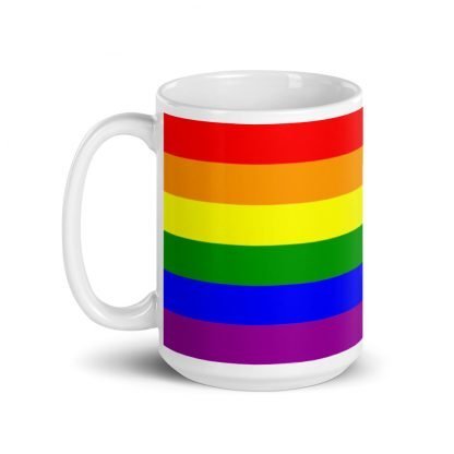 PRIDE Rainbow Flag Coffee White Glossy Cup Mug 15oz - Image 2