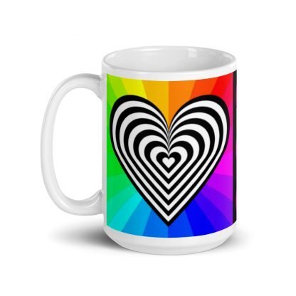 90s Vibe Black and White Heart Rainbow White Glossy Cup Mug 15oz - Image 2